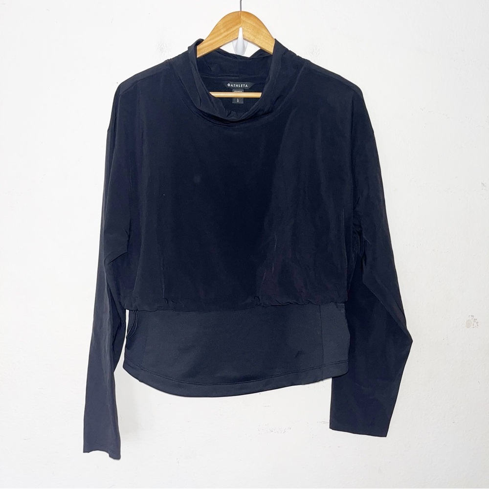 Athleta Whistler Hybrid Top Sz L Mock Neck Layered Long Sleeve Performance Black - Picture 5 of 11